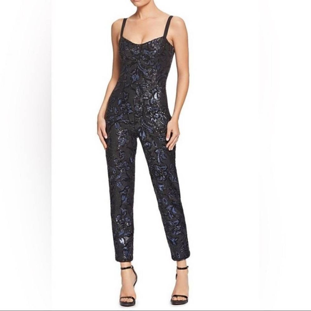 Dress the Population Women's Chloe Sequin Jumpsuit, Size Small.Armpit to armpit